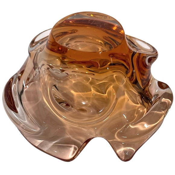 Vintage 1960s Jan Beranek for Skrdlovice Czech Art Glass Ashtray Freeform Cognac - Picture 8 of 12